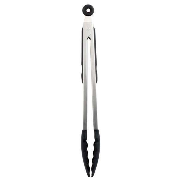 Thunder Group SLTHUT610, 9-Inch 1-Piece Stainless Steel Scalloped Utility Tong, Silicone Tips, Locking Ring