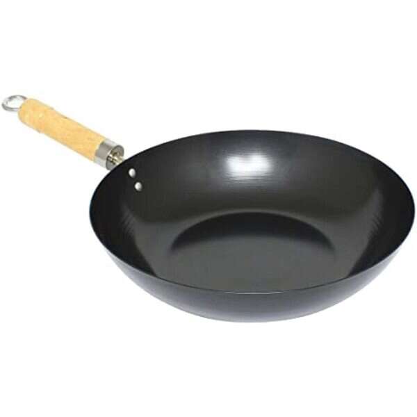 - TF001, 12x3-inch Carbon Steel Non-Stick Coating Wok with 7.25-inch Wooden Handle, EA