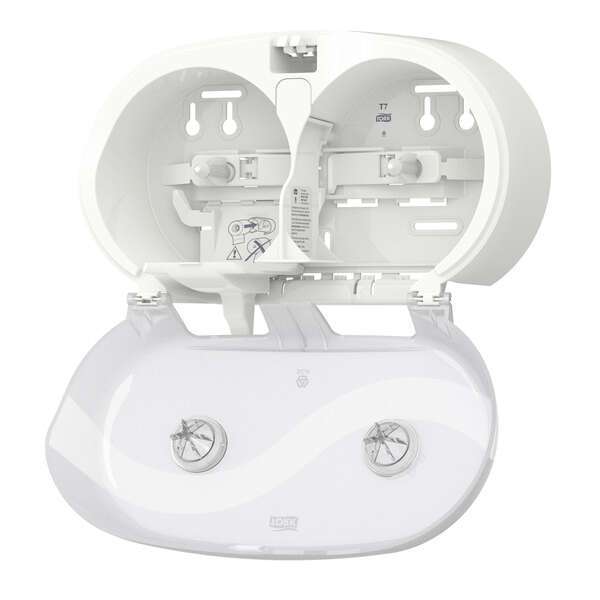 Tork 473000, Twin High Capacity Coreless Bath Tissue Dispenser, White