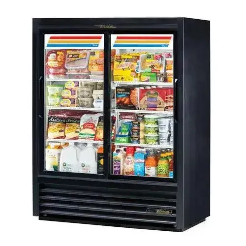 True Refrigeration True GDM-41SL-60-HC-LD, 47.12-Inch Black Low Profile Merchandiser Refrigerator with Sliding Glass Doors