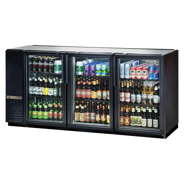 True Refrigeration True TBB-24GAL-72G-HC-LD, Black 3 Glass Door Refrigerated Back Bar Storage Cabinet, 115 Volts
