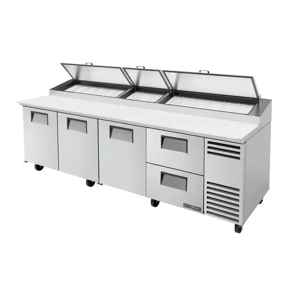 True Refrigeration True TPP-AT-119D-2-HC, 119.25-Inch 3 Door 2 Drawer Counter Height Refrigerated Pizza Prep Table