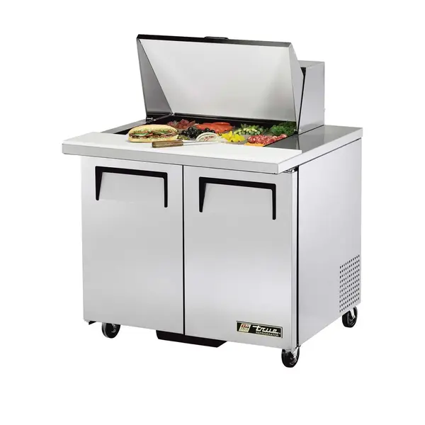 True Refrigeration True TSSU-36-12M-B-HC, 36.38-Inch 2 Door Counter Height Mega Top Refrigerated Sandwich / Salad Prep Table