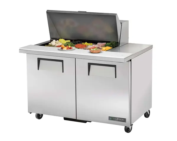 True Refrigeration True TSSU-48-15M-B-HC, 48.38-Inch 2 Door Counter Height Mega Top Refrigerated Sandwich / Salad Prep Table