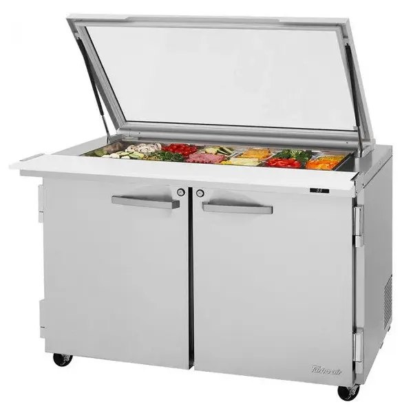 Turbo Air PST-48-18-N-GL 2 Solid Doors Mega-Top, Sandwich/Salad Prep Table, Glass Lid