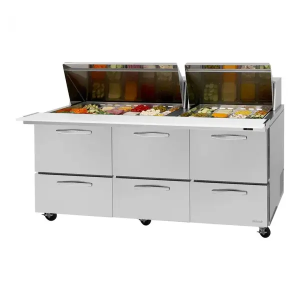 Turbo Air PST-72-30-D6-N 6 Drawers Sandwich/Salad Prep Table