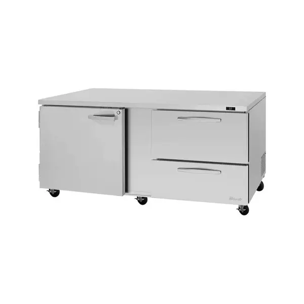 Turbo Air PUR-72-D2R(L)-N, 72-Inch 18.8 Cu. Ft. 2-Section Undercounter Refrigerator