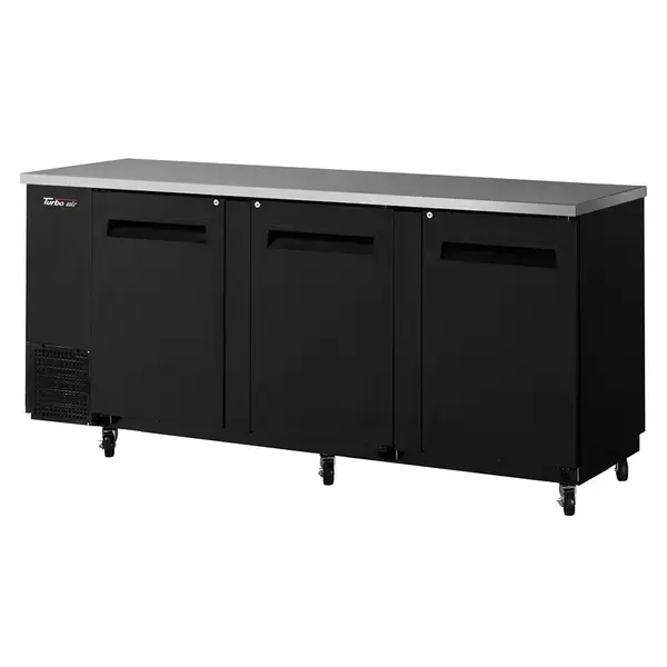 Turbo Air TBB-24-72SB-N6 Underbar 24.5-Inch D Narrow, 3 Solid Door (73-Inch L), Black Vinyl Ext. Back Bar, R-600a