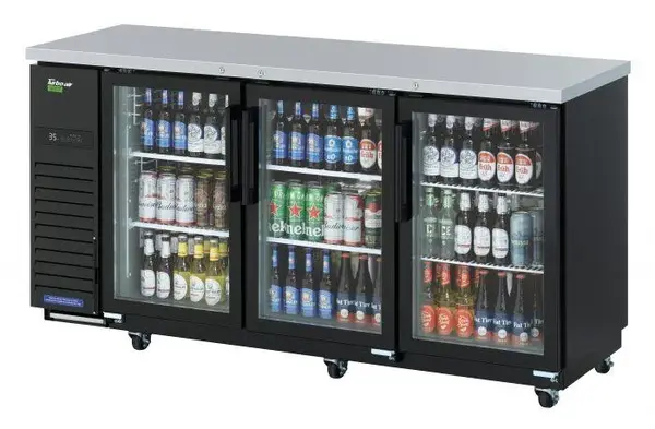 Turbo Air TBB-24-72SGD-N 72-Inch 3 Glass Door Underbar Back Bar, Black Vinyl Exterior