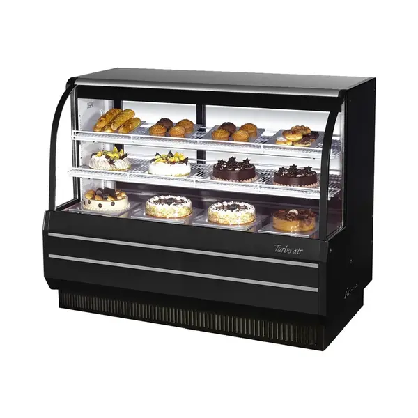 Turbo Air TCGB-60-B-N, 60.5-Inch 19.4 cu. ft. Curved Glass Refrigerated Bakery Display Case with 2 Shelves