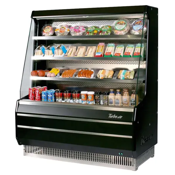 Turbo Air TOM-50MB-SF-A-N Open Display Vertical Merchandiser 50-Inch L Medium SS Front Panel-Black Ext.& Int.