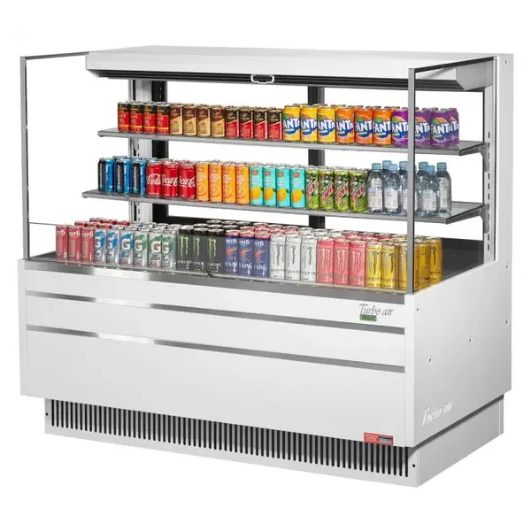 Turbo Air TOM-60L-UFD-W-3S-N, 58-inch 2 Shelf Low Profile White Open Display Case, Rear Sliding Door