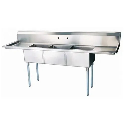 Turbo Air TSA-3-14-D2, 18 x 18 x 14-inch Three Compartment Sink, Stainless Steel