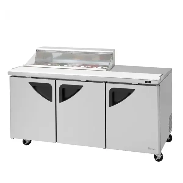 Turbo Air TST-72SD-12S-N-CL, 3 Solid Door Sandwich/Salad Unit, Clear Lid
