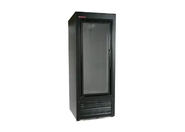 Universal Coolers ADM-1-SCB 30x30x78-Inch Beverage Merchandiser, Glass Swinging Anthony Door, Black Exterior, Self-Contained