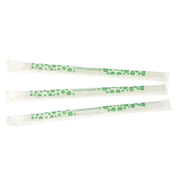Vegware SS05-GS-W, 8.25-Inch x 5 mm Logo Wrapped Jumbo PLA Straw, 4800/CS, ASTM, BPI, Cedar Grove, OK Compost