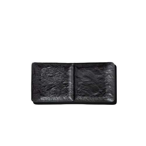 Wilmax WL-661135/A, 10.5x5-Inch Black Porcelain Rectangular 2 Section Dish, 24/PACK