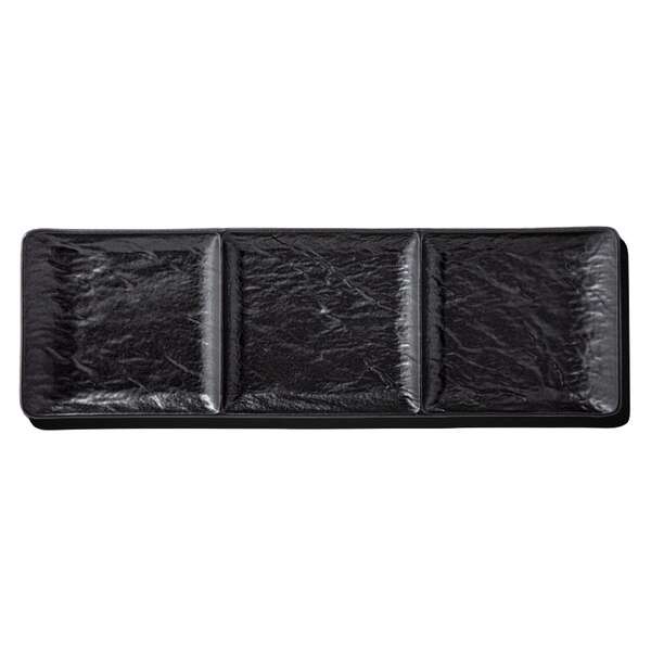 Wilmax WL-661136/A, 16x5-Inch Black Porcelain Rectangular 3 Section Dish, 18/PACK