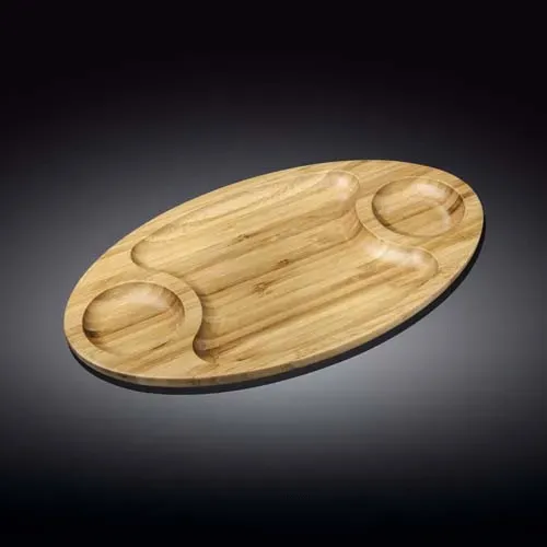 Wilmax WL-771039/A 14x8-Inch Wood Pattern 3-Section Food Serving Platter, 24/CS