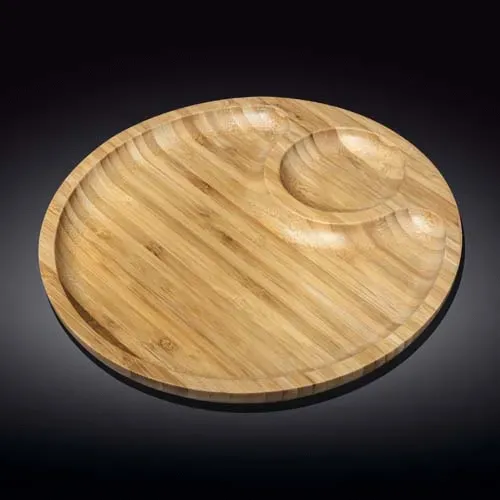 Wilmax WL-771045/A 14-Inch Round 2-Section Food Serving Bamboo Platter, 24/CS