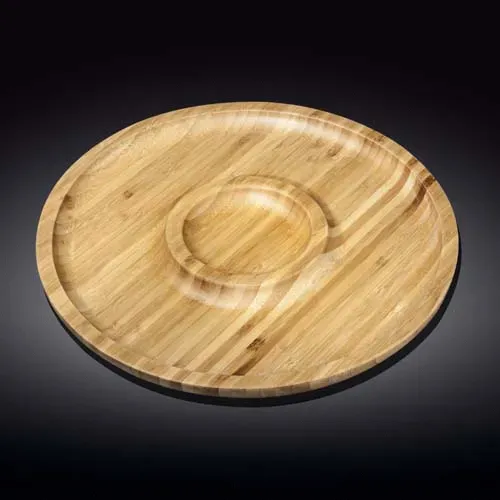 Wilmax WL-771049/A 14-Inch Round 2-Section Food Serving Bamboo Platter, 24/CS