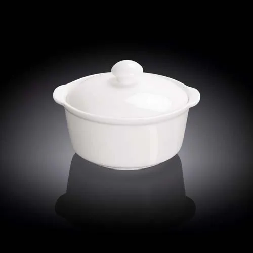 Wilmax WL-991141/A 9 Oz White Porcelain Soup Cup with Lid, 36/CS