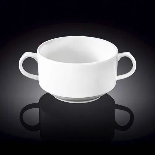 Wilmax WL-991230/A 12 Oz Stella White Porcelain Professional Soup Cup with Handles, 48/CS
