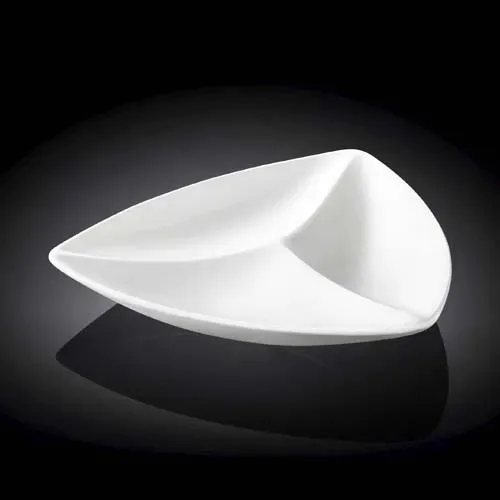Wilmax WL-992584/A 8-Inch Triangular White Porcelain 3-Compartment Dish, 36/CS