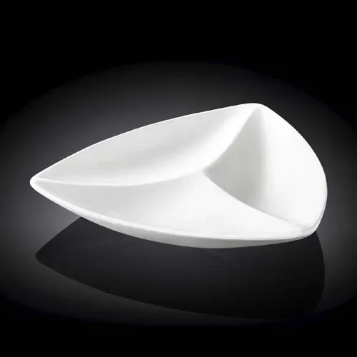 Wilmax WL-992585/A 9.5-Inch Triangular White Porcelain 3-Compartment Dish, 24/CS