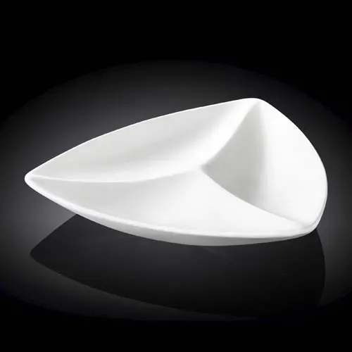 Wilmax WL-992586/A 11.5-Inch Triangular White Porcelain 3-Compartment Dish, 18/CS