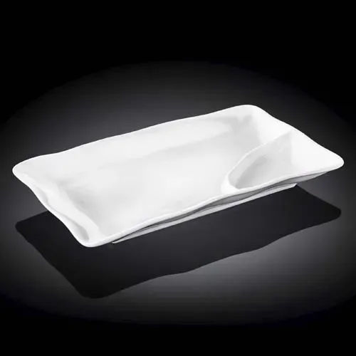 Wilmax WL-992590/A 10x5.5-Inch White Porcelain Divided Dish, 24/CS