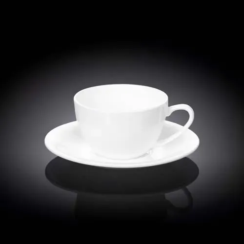 Wilmax WL-993001/AB 6 Oz Olivia White Porcelain Cappuccino Cup with Saucer, 48 Sets/CS