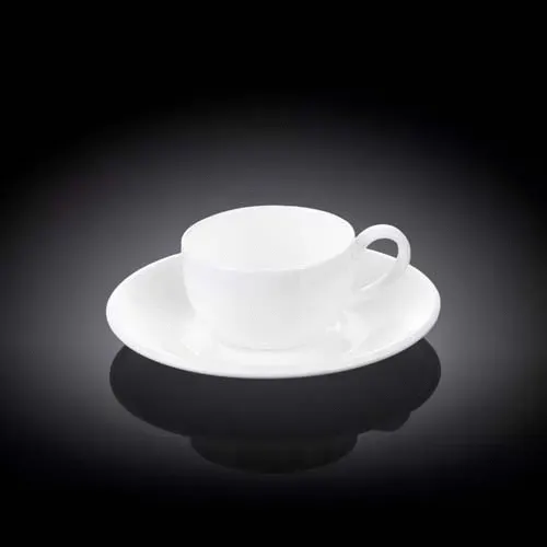 Wilmax WL-993002/AB 3 Oz Olivia White Porcelain Coffee Cup with Saucer, 2-Piece Set, 72 Sets/CS