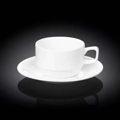 Wilmax WL-993008/AB 7 Oz Stella White Porcelain Tea Cup with Saucer, 36/CS