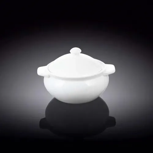 Wilmax WL-997000/A 12 Oz White Porcelain Baking Pot with Lid, 36/CS