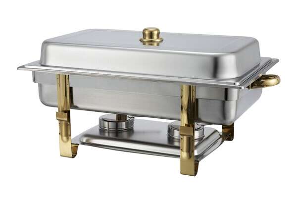 - 201, 8-Quart Gold-Accented Stainless Steel Oblong Chafer
