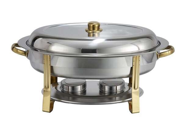 - 202, 6-Quart Gold-Accented Stainless Steel Oval Chafer
