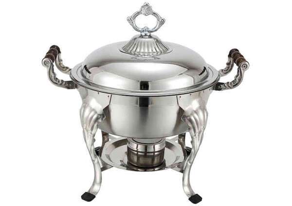 - 708, 6-Quart Stainless Steel Full Size Crown Chafing Dish, Wood Handle