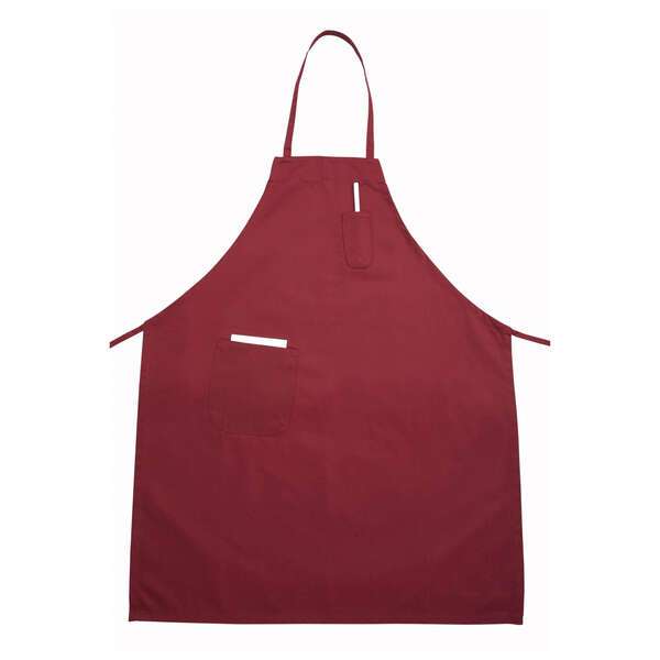 - BA-PBG, Full-Length Burgundy Bib Apron with Pockets