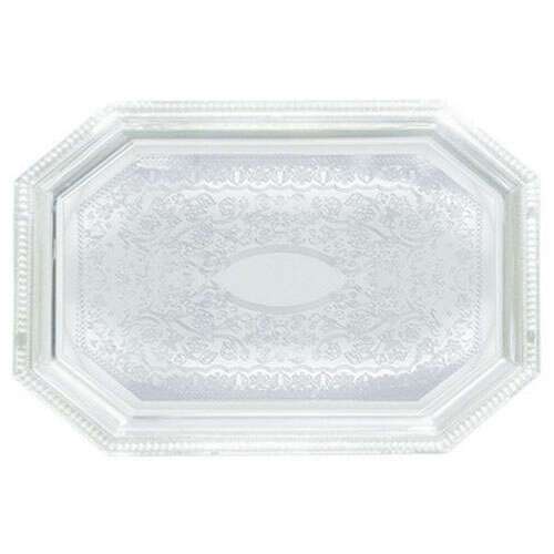 - CMT-1217, 12.5x17-Inch Chrome Plated Octagonal Serving Tray with Engraved Edge