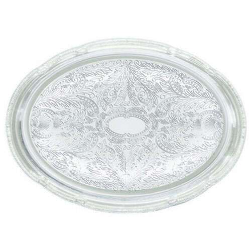 - CMT-1318, 18.75x13-Inch Chrome Plated Oval Serving Tray with Engraved Edge