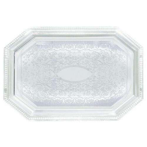 - CMT-1420, 14x20-Inch Chrome Plated Octagonal Serving Tray with Engraved Edge