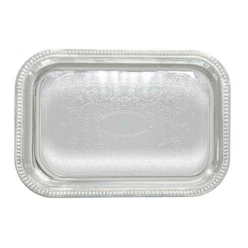 - CMT-1812, 18x12.5-Inch Chrome Plated Rectangular Serving Tray with Engraved Edge
