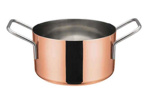 - DCWE-204C, 4.25-Inch Dia Stainless Steel Mini Casserole Pot, 2 Handles, Copper Plated