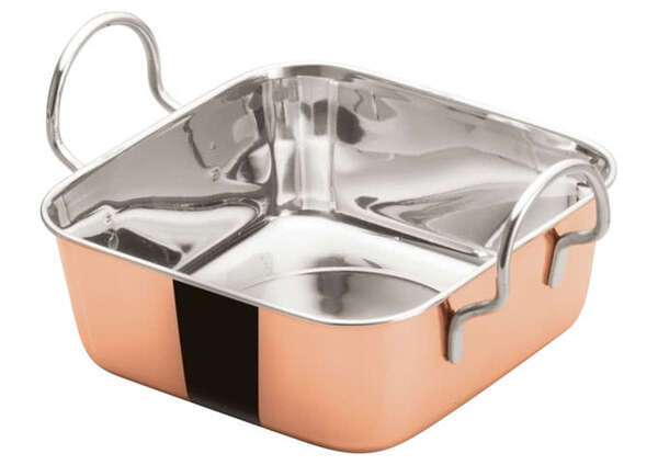 - DDSB-202C, 5-3/16-Inch Stainless Steel Square Mini Roasting Pan, 2 Handles, Copper Plated