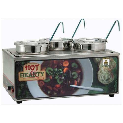 Winco ESM-34HNB, Soup Merchandiser with three 4-Quart Insets, "Hot Hearty", No Menu Board