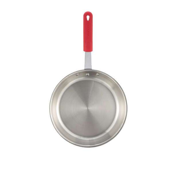 Winco FPT3-14, 14-Inch 3-Ply Fry Pan with Red Silicone Sleeve