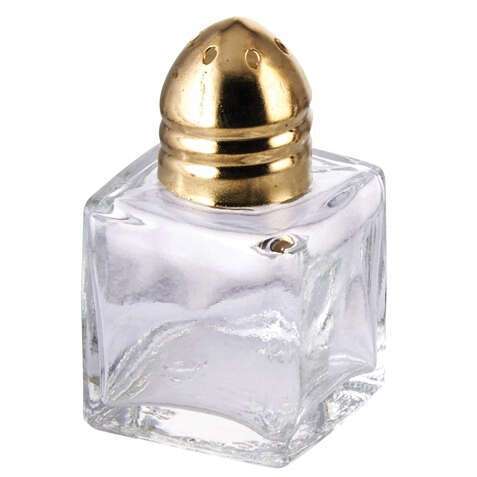 - G-101, 0.5-Ounce 2-Inch High Square Salt and Pepper Shaker with Brass Top, 1 Dozen