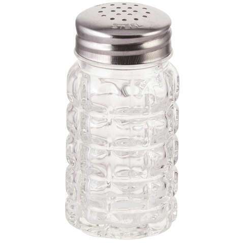- G-118, 2-Ounce Glass Shaker with Flat Stainless Steel Top, 1 Dozen
