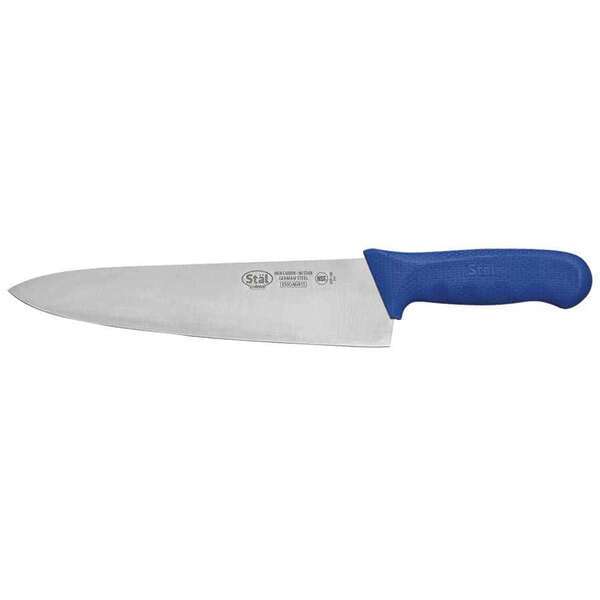 - KWP-100U, 10-Inch Stal High Carbon Steel Chef's Knife, Polypropylene Handle, Blue, NSF